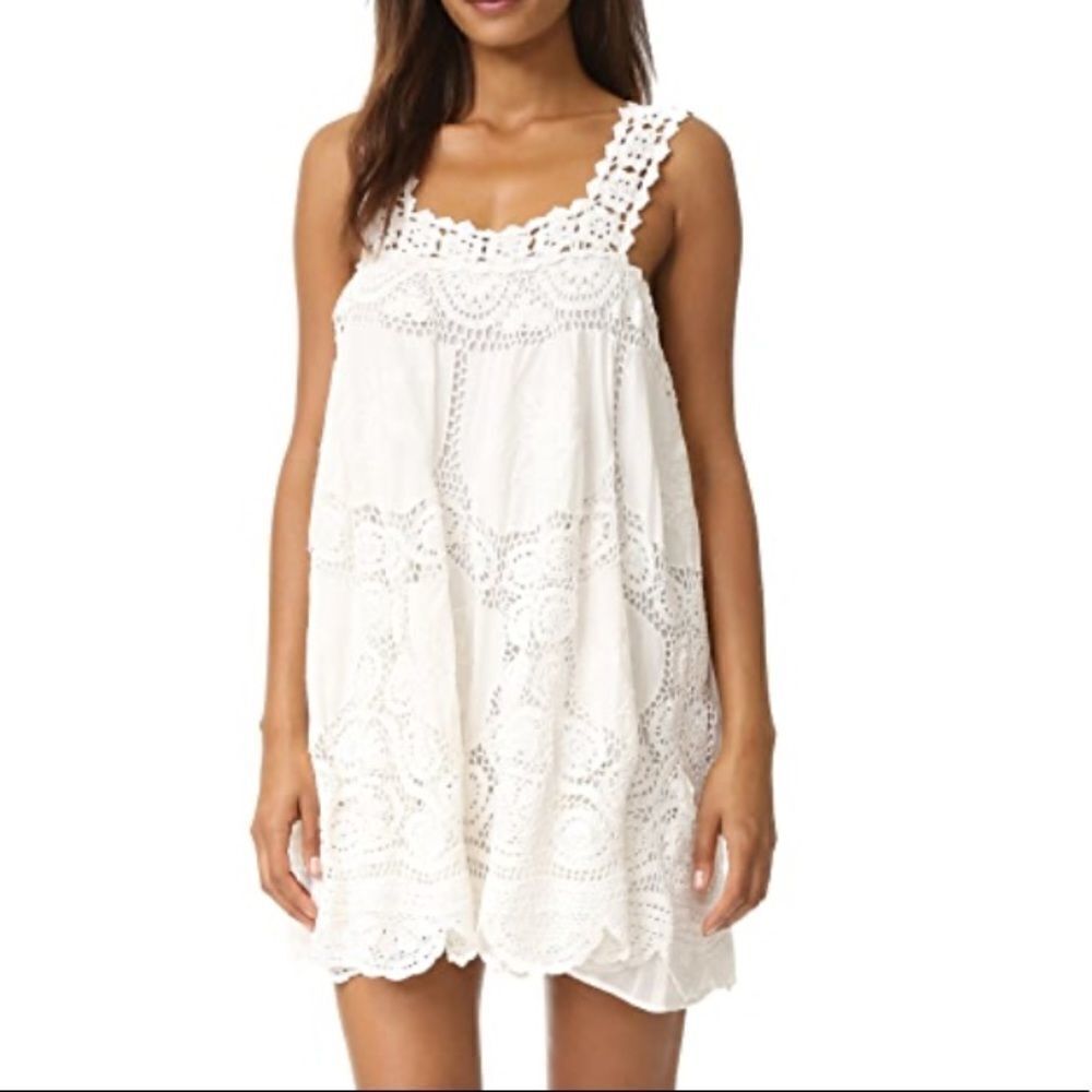 Anthropologie Love Sam White Babydoll Style Floral Crochet Mini Dress Size XS